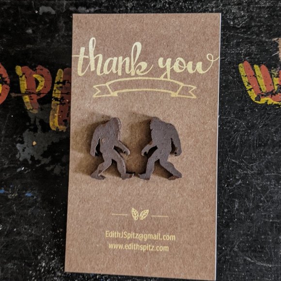 Hand Crafted Jewelry - Bigfoot Sasquatch wooden laser cut earring…